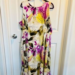 Alfani Sleeveless Maxi Dress (20W) Purple/Yellow/Black/White Lined Exc Cond. NEW